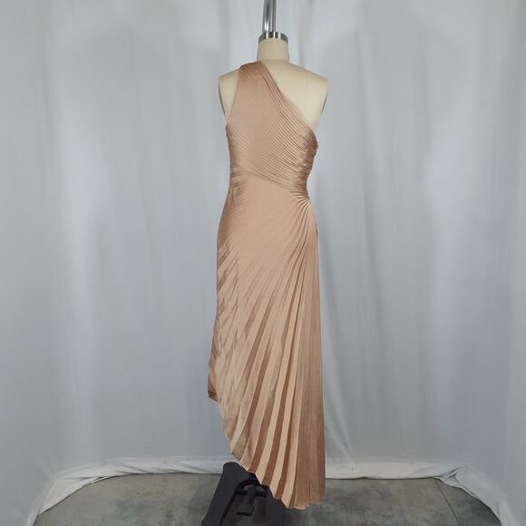 A.L.C. 'Delfine' Gold One Shoulder Satin Dress Size 4 - Picture 3 of 5